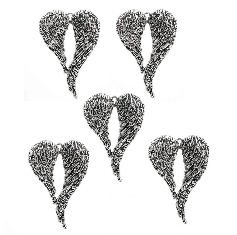 JGFinds Large Angel Wings Charm Pendants - 5 Pack of Silver Toned DIY Jewelry Making Supplies; 2 3/4 Inch Metal Wings for Bracelet, Necklace, Earrings or Arts and Crafts - Image 1